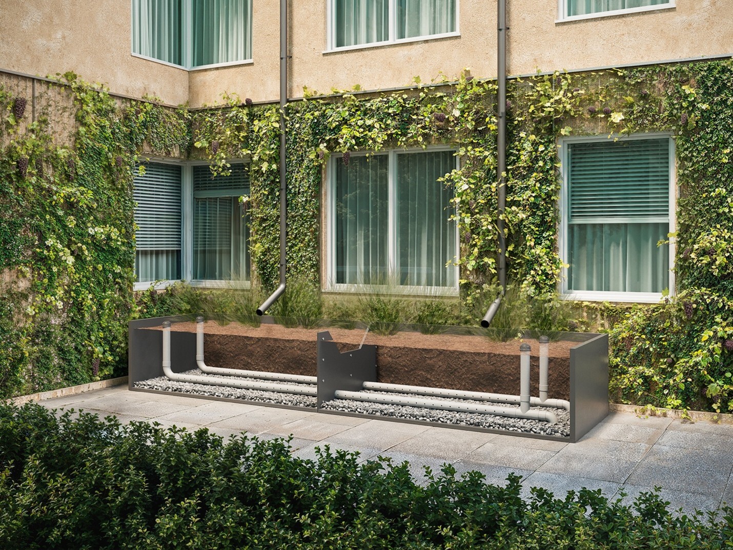 A planter revealing how bioretention works