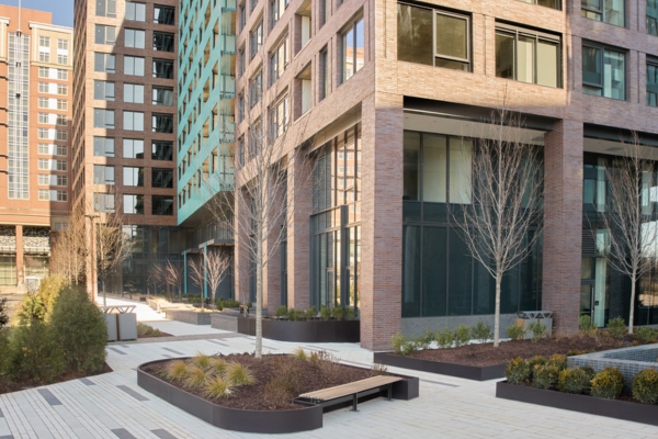 Mod walls create large planter spaces in urban office areas
